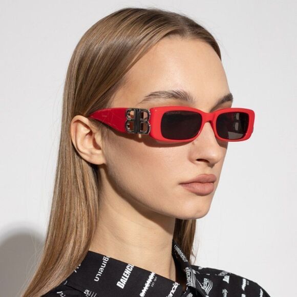 NEW Balenciaga BB0096S 015 Red Silver Logo Rectangle Unisex Sunglasses - Picture 4 of 13